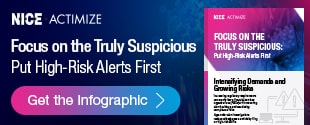 NICE Actimize. Focus on the Truly Suspicious - Put High-Risk Alerts First. Get the infographic” style=